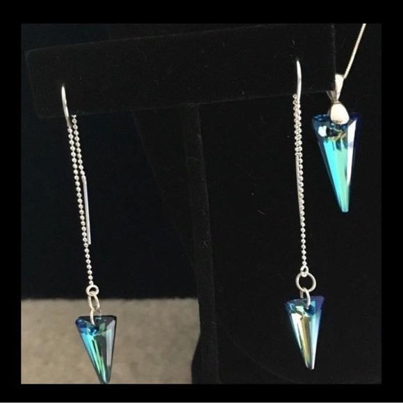 403. Spike Bermuda Blue pendant w/ 18” SS Chain & matching threader earr… - Picture 6 of 8